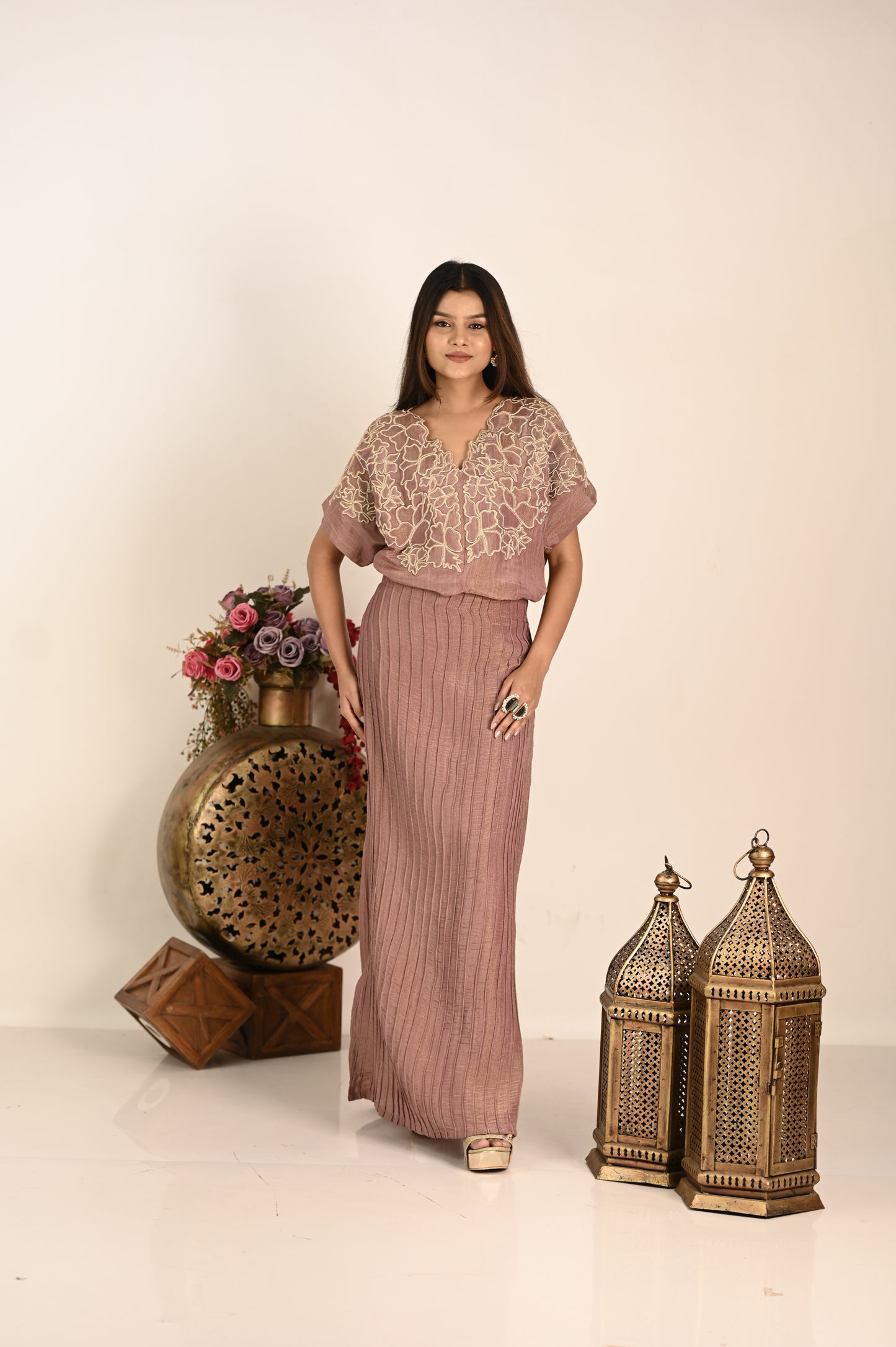 Mauve dori skirt set