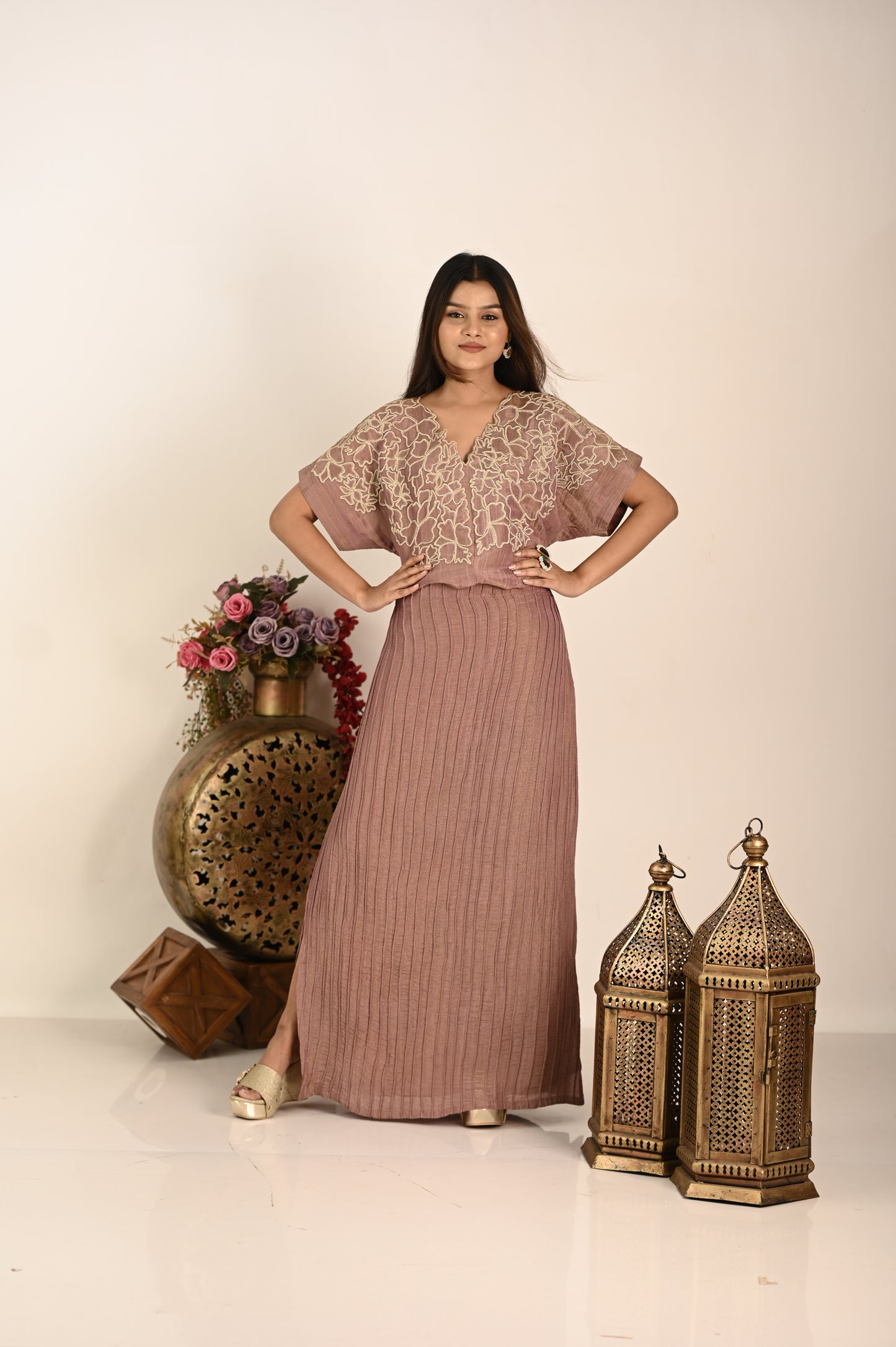 Mauve dori skirt set